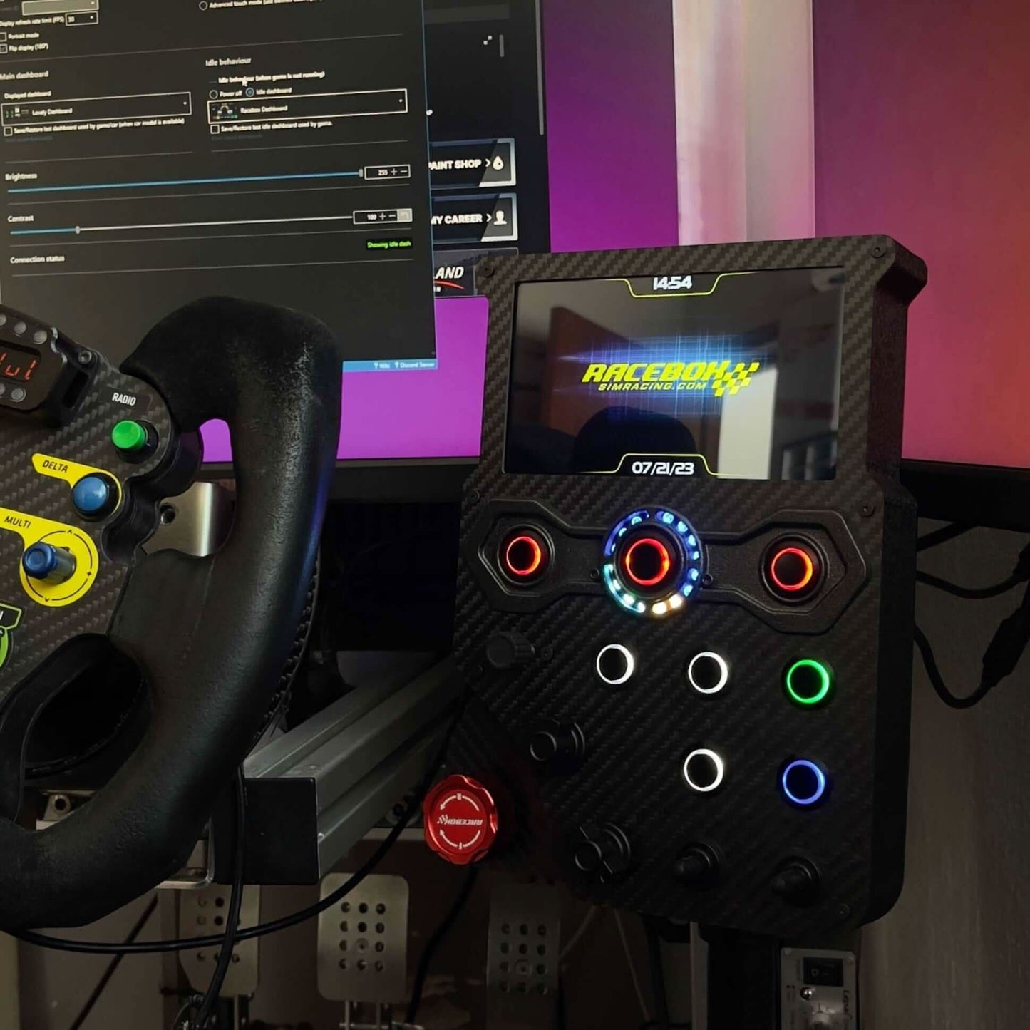 GT-LM Carbon Fiber Button Box mounted beside steering wheel