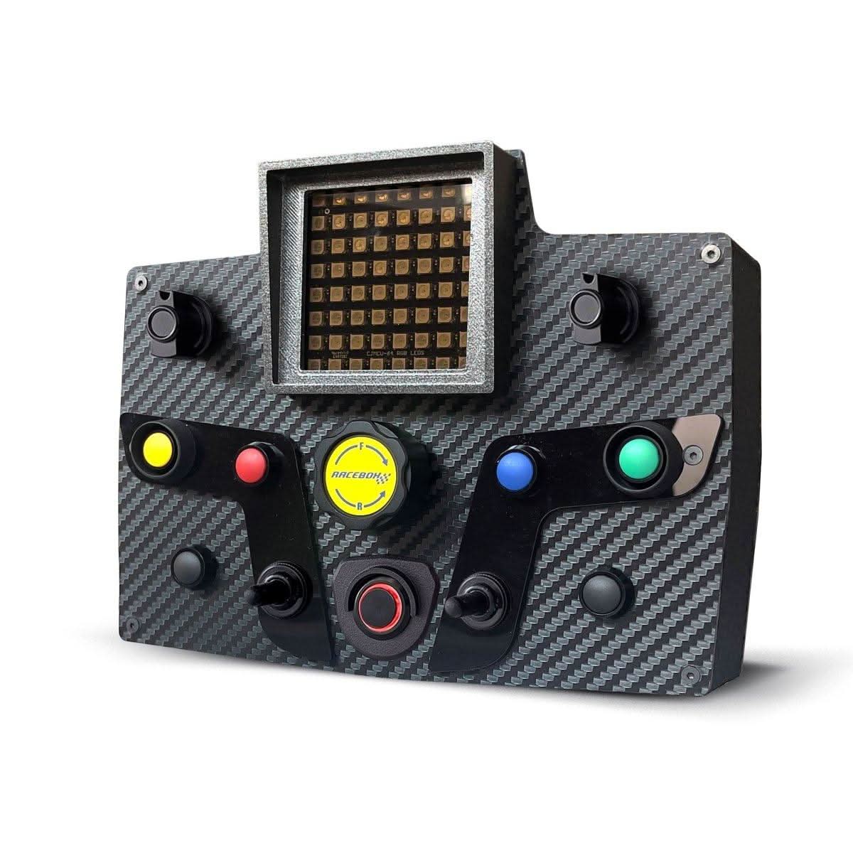 GT-FLAG Sim Racing Button Box, carbon-fiber finish with multi-colored buttons