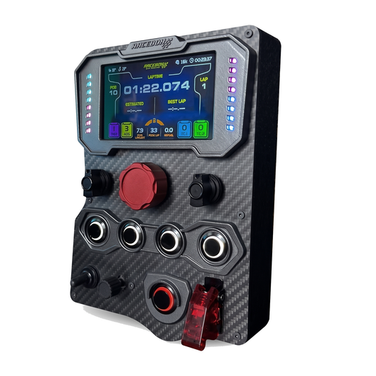 GTE Sim Racing Button Box with 5" Display & RGB LEDs on a pure white background